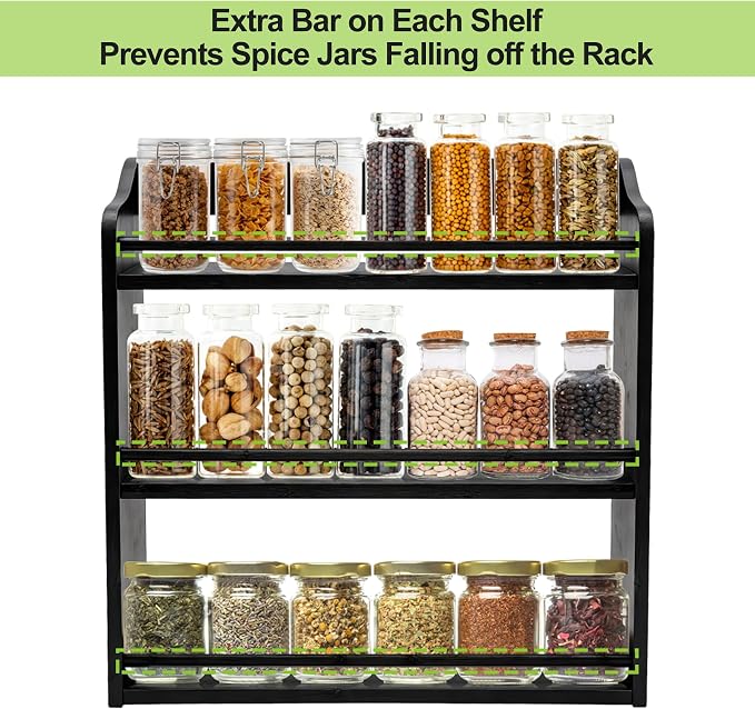 3 Tier Bamboo Spice Rack, Seasoning Jars Rack Shelf Spice Organizer - Image 6