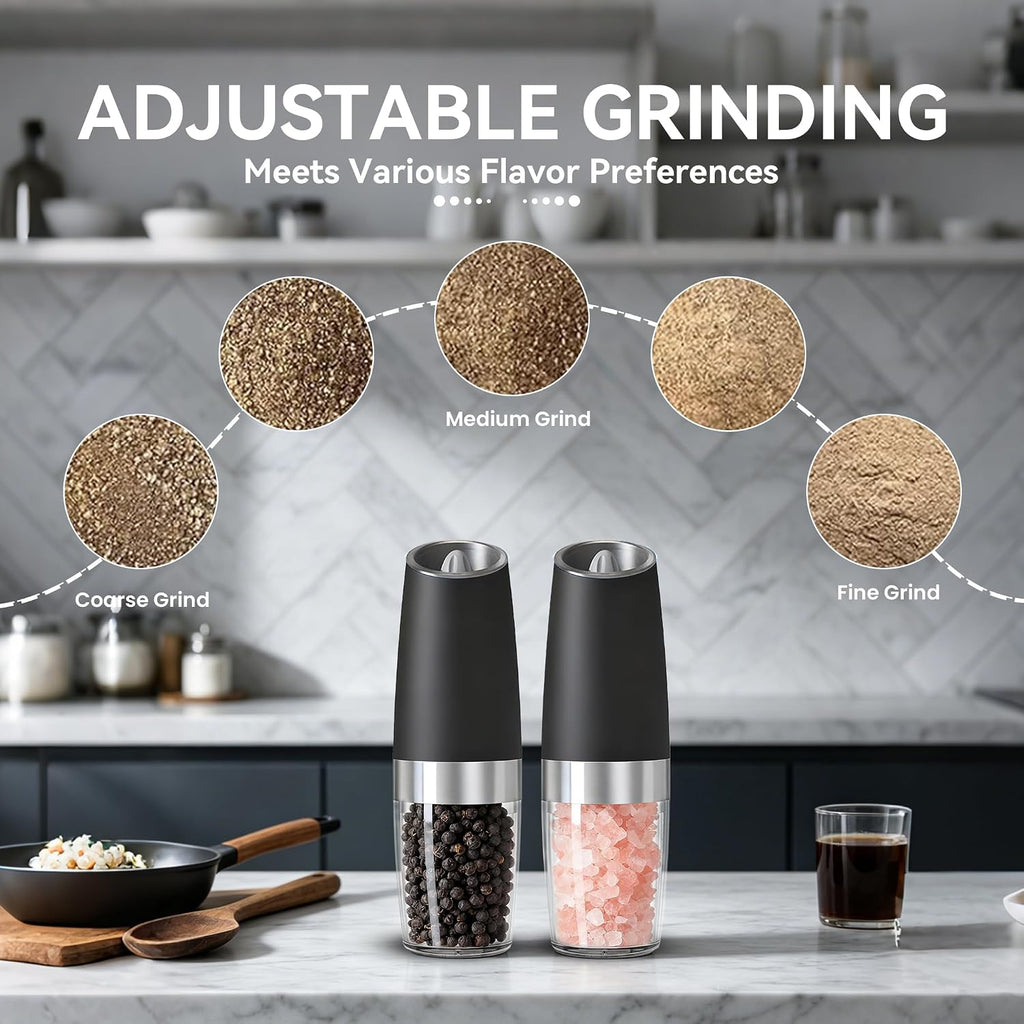 UNNEES Battery Operated Gravity Salt And Pepper Grinder Set, 2 Pcs