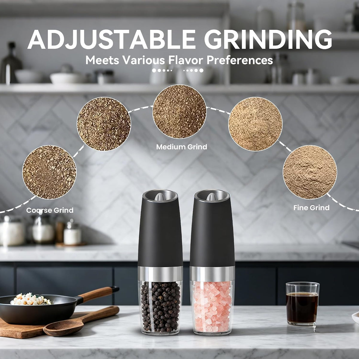 UNNEES Battery Operated Gravity Salt And Pepper Grinder Set, 2 Pcs