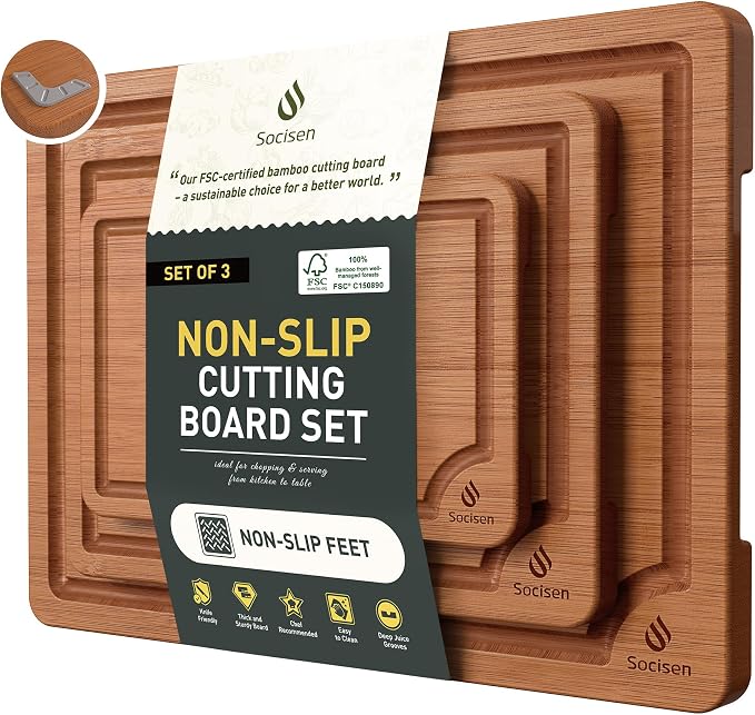 3 Packs Bamboo Cutting Board Set by Socisen