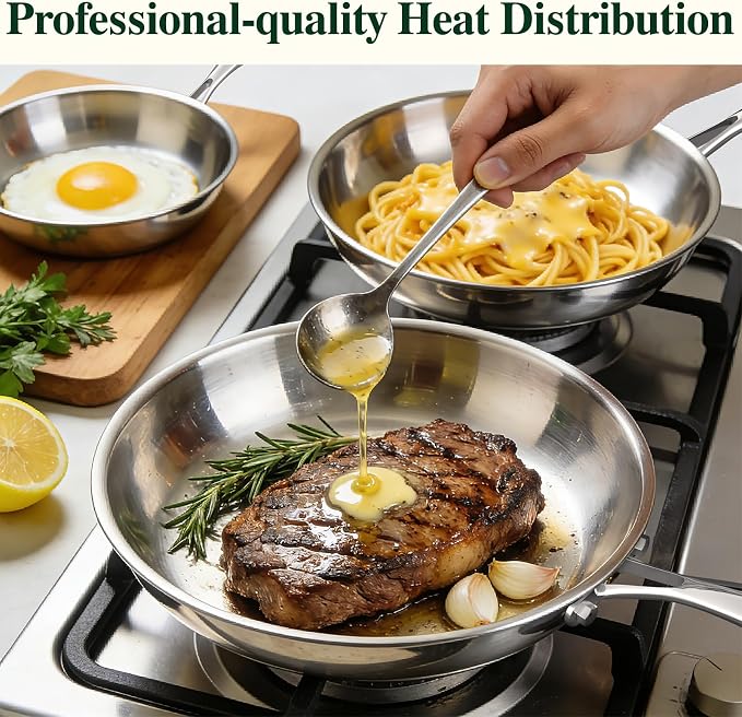 Umite Chef 5 Ply Stainless Steel Frying Pan 8 inch, Non Toxic Professional - Image 6