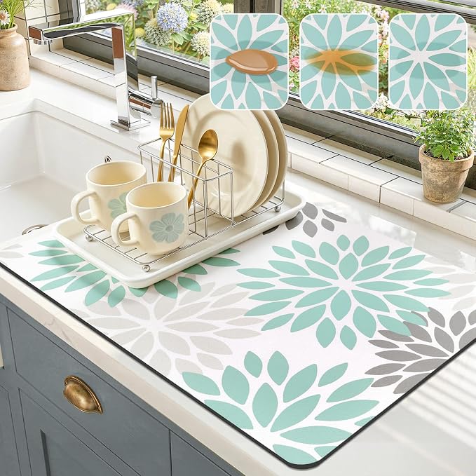 Findosom Floral Dish Drying Mat, Cuttable Drying Mat by Findosom