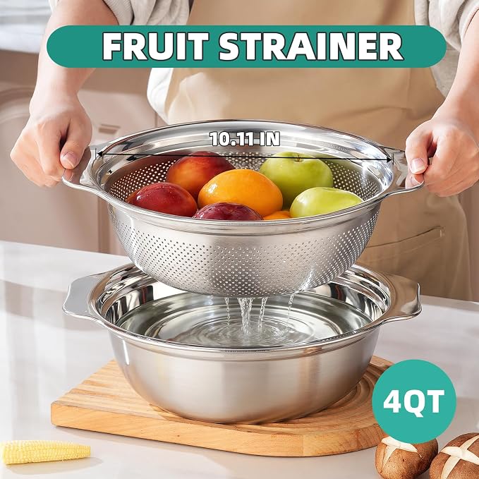 Colander for Kitchen Stainless Steel, 4QT Rice Strainer Bowl - Image 2