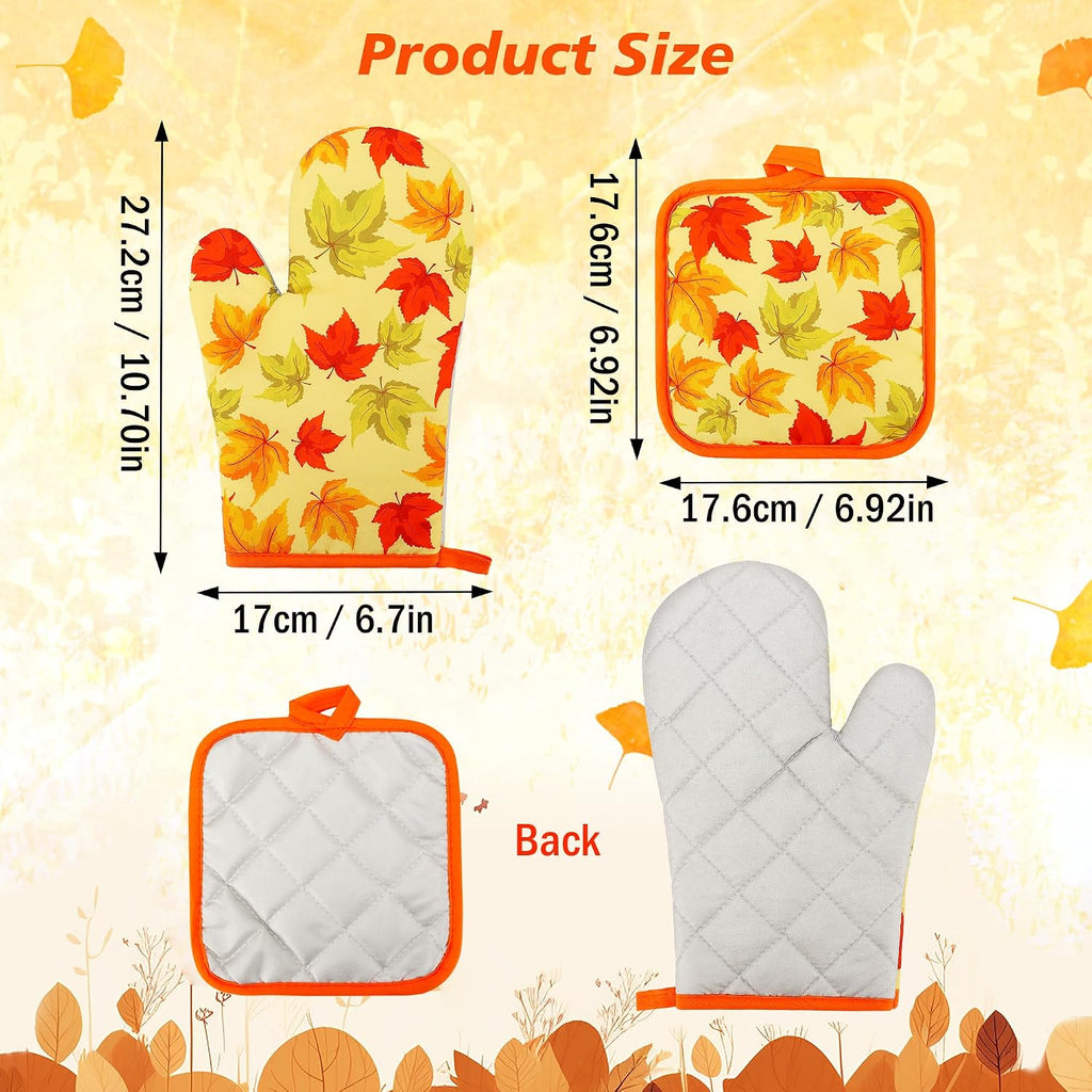 Lucleag 4 Pieces Fall Oven Mitts and Pot Holders Set, Thanksgiving