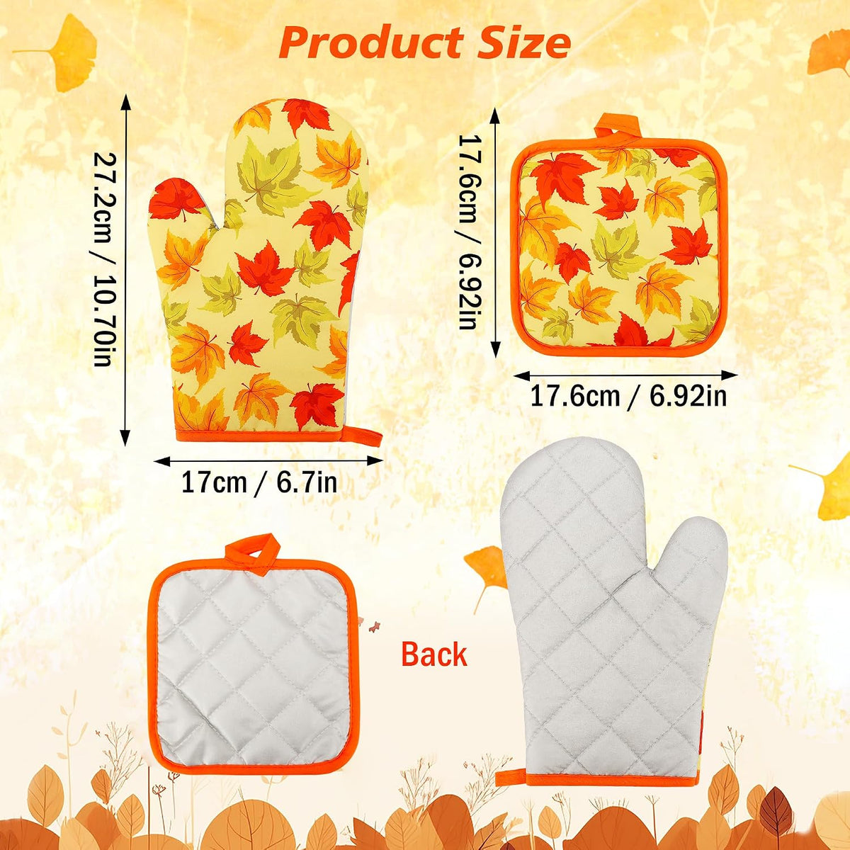 Lucleag 4 Pieces Fall Oven Mitts and Pot Holders Set, Thanksgiving