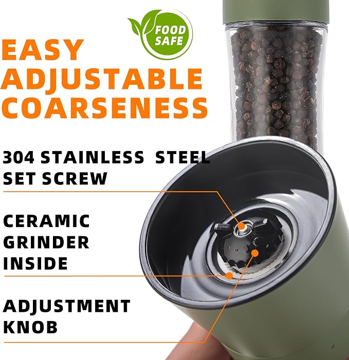 DAVIMADE Premium 2pk Sage Green Salt and Pepper Grinder Set, Manual Grinder - Image 2