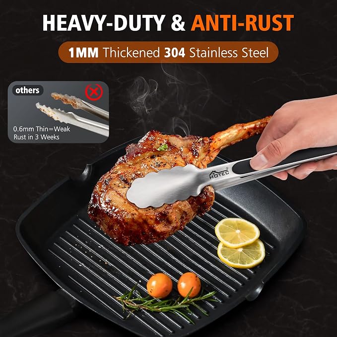 Hotec Stainless Steel Kitchen Tongs, Locking Metal Food Tongs - Image 2