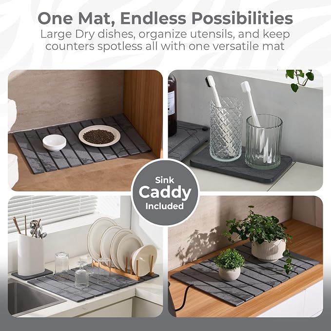 Large Stone Dish Drying Mat for Kitchen Counter, Quick Dry Stones Dishes Mats - Image 5