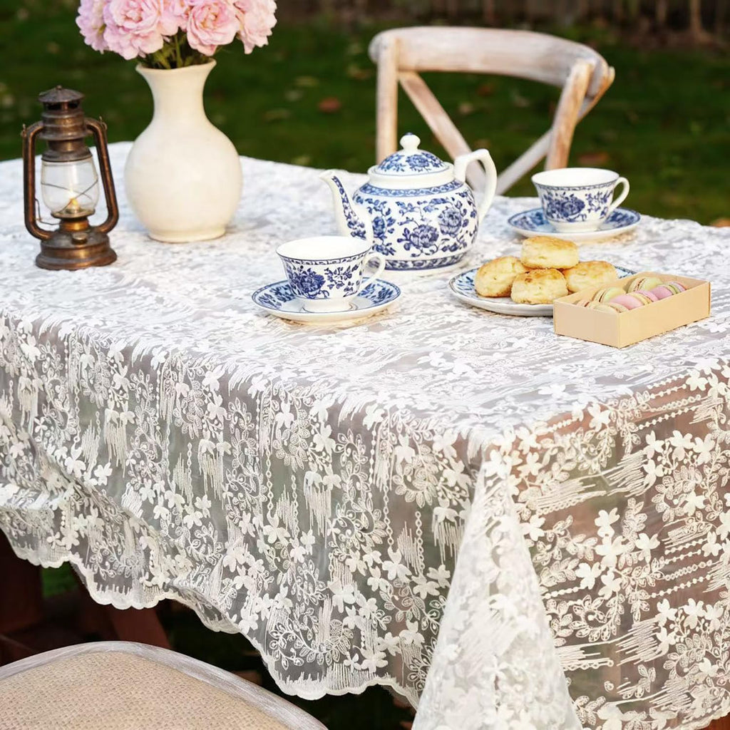 French Embroidery Lace Tablecloth - Rectangular for Coffee Tables