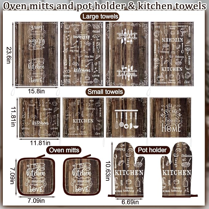 12 Pcs Farmhouse Kitchen Oven Mitts and Pot Holders Decor Sets 4 Wood Kitchen - Image 3