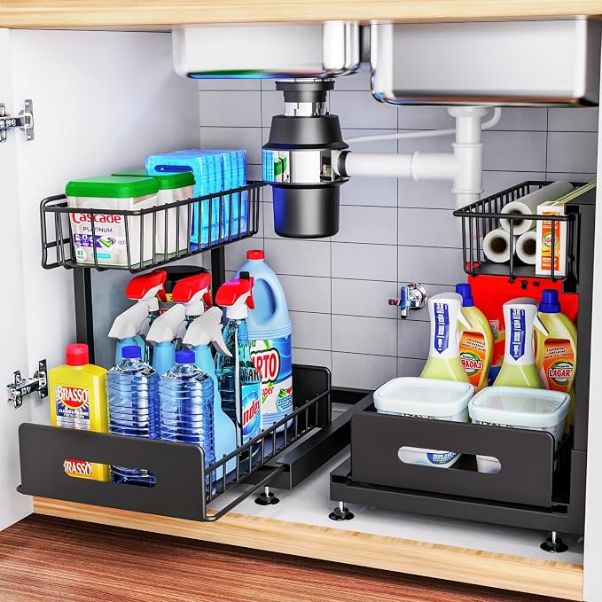 2 Pack Under Sink Organizers and Storage, Pull Out Cabinet Organizer, 2-Tier by Dataroad+Selead