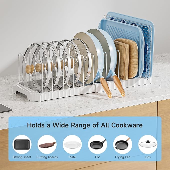 MUDEELA Pot Lid Organizer Rack for Cabinet, Expandable Pots and Pans Organizer - Image 3
