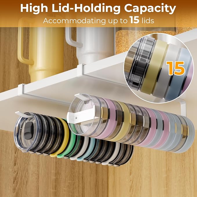 Quehun 2 PCS Tumbler Lid Organizers, Ample Lid Capacity Up to 30 Lids, No - Image 4