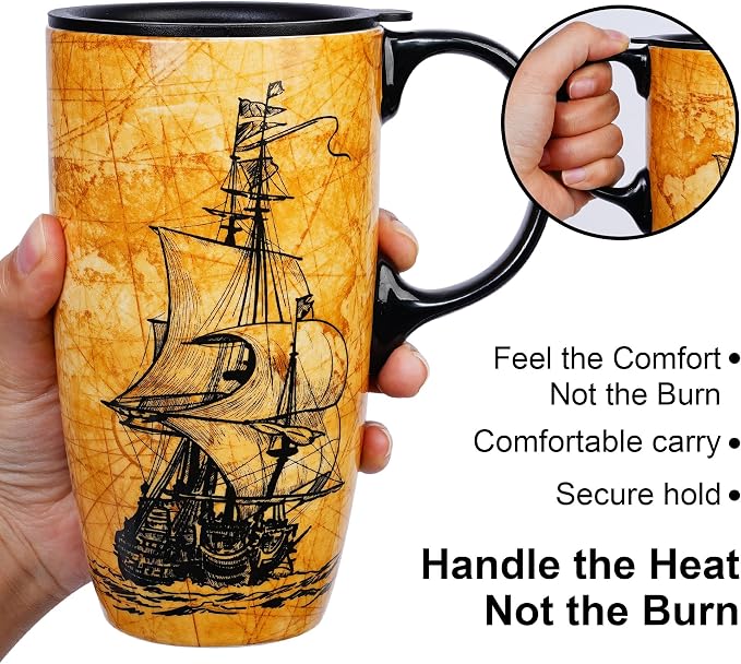 Topadorn Ceramic Travel Mug - 17 Oz Coffee Mug Ceramic Latte Teacup with Color - Image 2