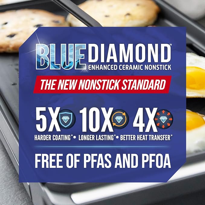 Blue Diamond 20” x 10.5” Extra Large Electric Griddle, Healthy Ceramic Nonstick - Image 8