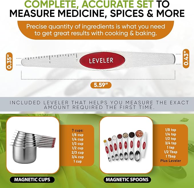 Spring Chef Magnetic Measuring Cups & Spoons Set, Strong N45 Magnets, Heavy - Image 6