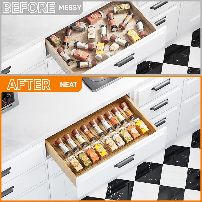 Yieach 4 Pack Adjustable In Drawer Spice Organizer - Image 7