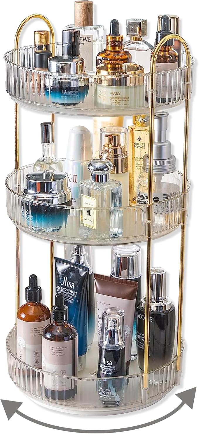 Asayuee 360 Rotating Makeup Organizer, 3 Tier Large Capacity Make Up Organizers by Asayuee