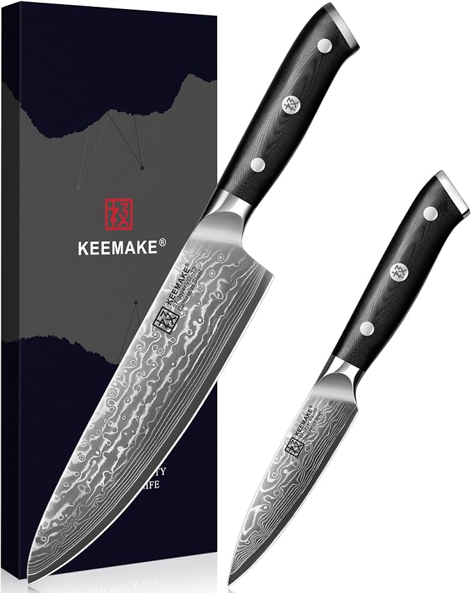 KEEMAKE Damascus Kitchen Knife Set, Elegant Box by KEEMAKE