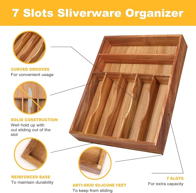 Kitchen Acacia Silverware Organizer - Image 5