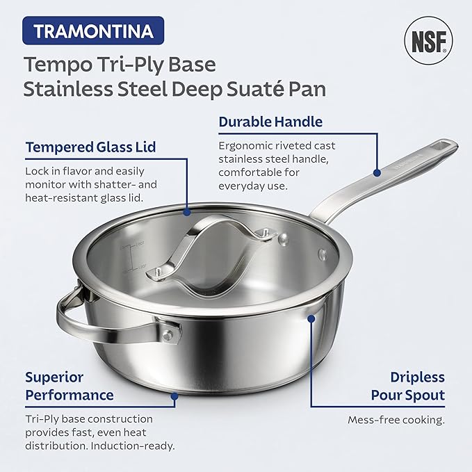 Tramontina Tempo Tri-Ply Base Stainless Steel 3.5-Quart Saute Pan - Image 3