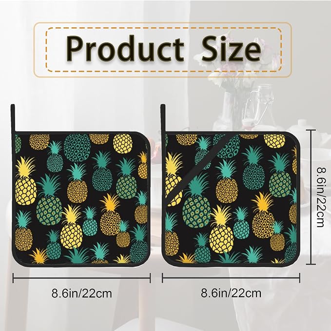 Tropical Pineapples Pot Holder Set of 2, Heat Resistant Potholders Oven Hot Pads - Image 2