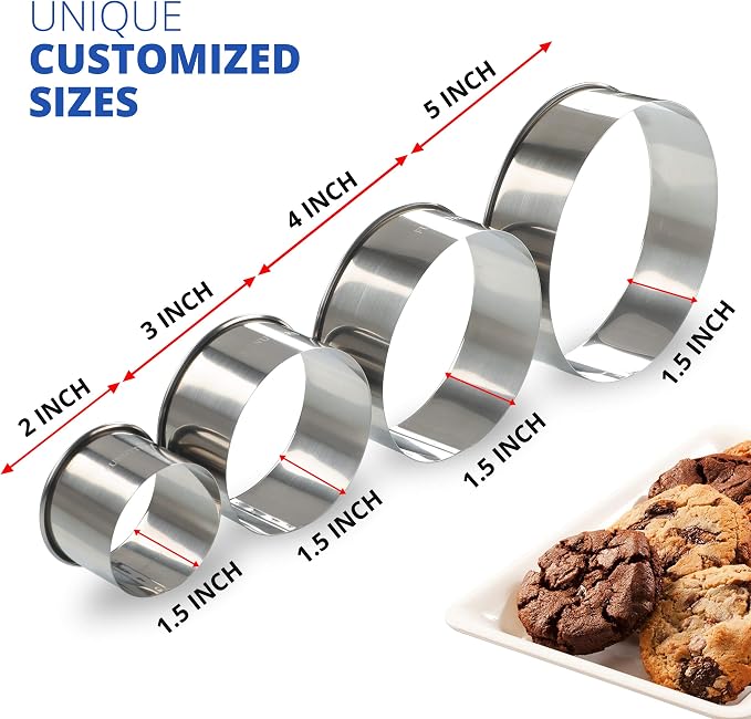 Cookie Cutter Set, Measuring 2'', Round Metal Baking Rings - Image 3