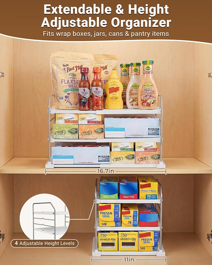 EVERIE Extendable 3-Tier Kitchen Cabinet & Pantry Organizer - Image 2