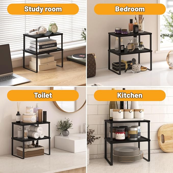 Kitchen Cabinet Organizer Shelf Set of 4, Sturdy Kitchen Counter Shelves - Image 6
