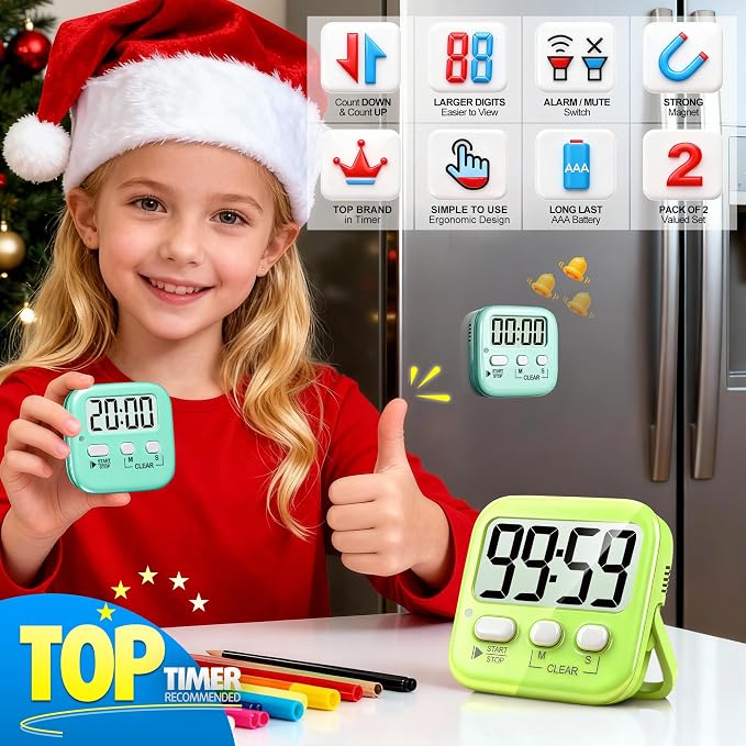 Antonki 2 Pack Digital Timer for Kids, Magnetic Countdown Kitchen Timers for - Image 3