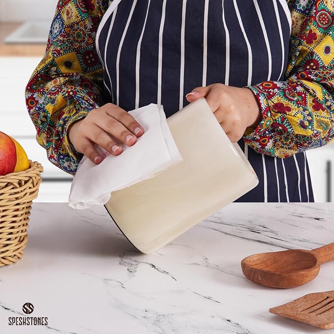 Marble Utensil Holder 6.5 Inch Cream Onyx Wooden Cooking Utensils Set & Spatula - Image 3