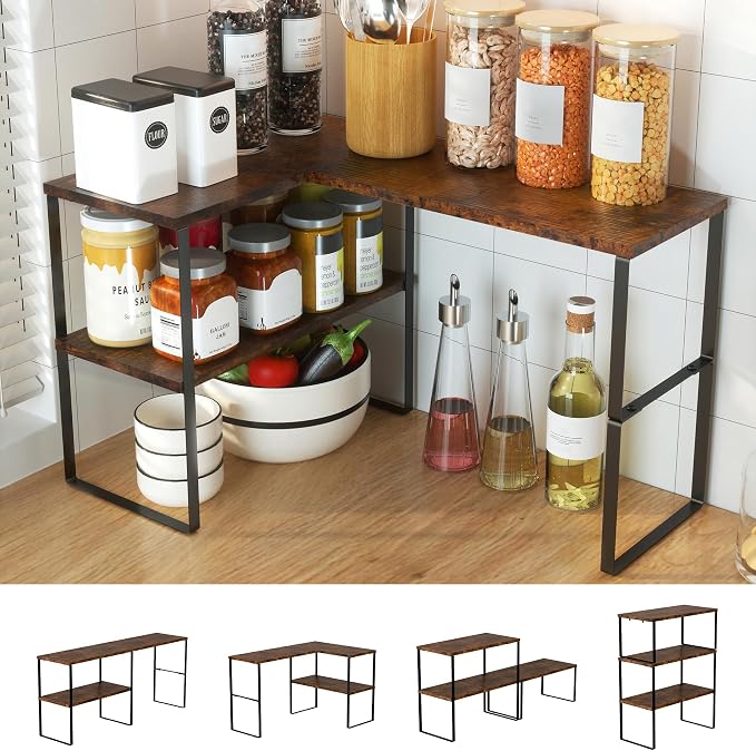 Golener Countertop Organizer Corner Shelf, 2 Tier Adjustable Stackable Corner by Golener