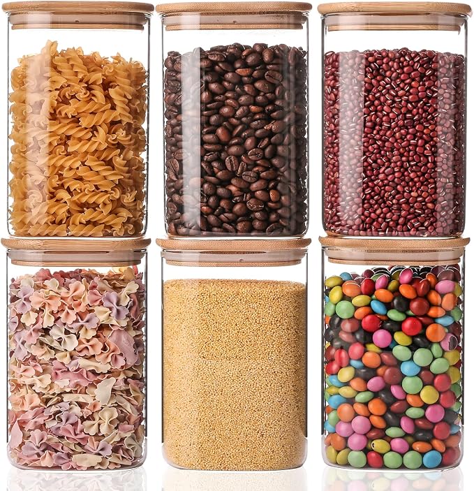 YUNCANG Glass Storage Jars 6 Pack 37oz Clear Glass Food Storage Containers by YUNCANG