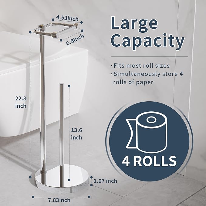 RARXTR Toilet Paper Holder Stand, Post Pivoting Design Free Standing Toilet - Image 5