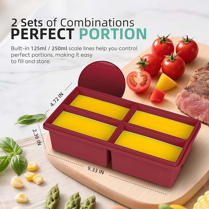 Silicone Freezer Trays with Lids -1 cup soup freezer container large ice cube - Image 2