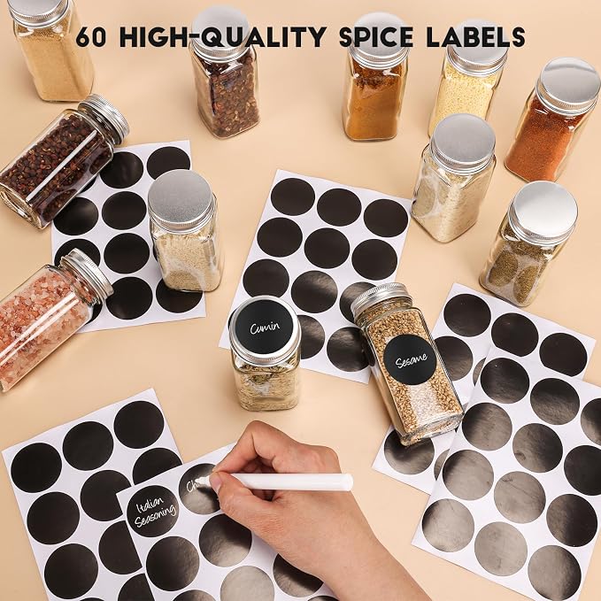 6Pcs Spice Jars with Label, 4oz Empty Square Seasoning Containers, Spice Jars - Image 4
