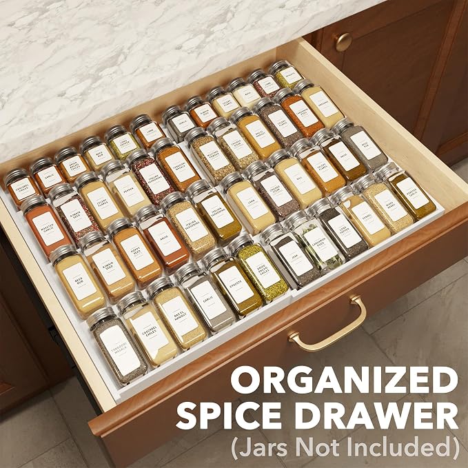 SpaceAid Bamboo White Spice Drawer Organizer, Expandable 4 Tier Spices Rack - Image 2
