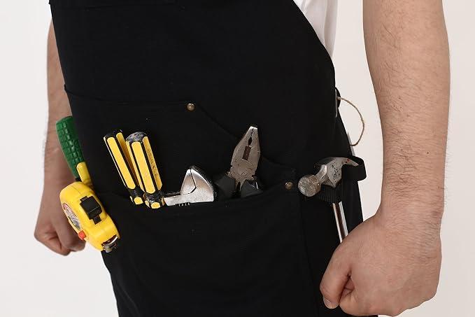 Heavy Duty Canvas Work Apron, Tool Pockets, Back Straps Adjustable（black） - Image 8