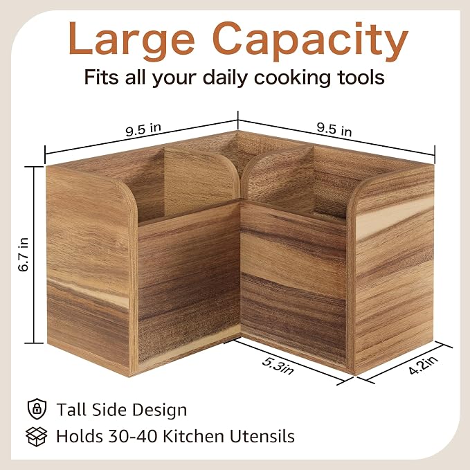 Acacia Wood Kitchen Utensil Holders - Image 4