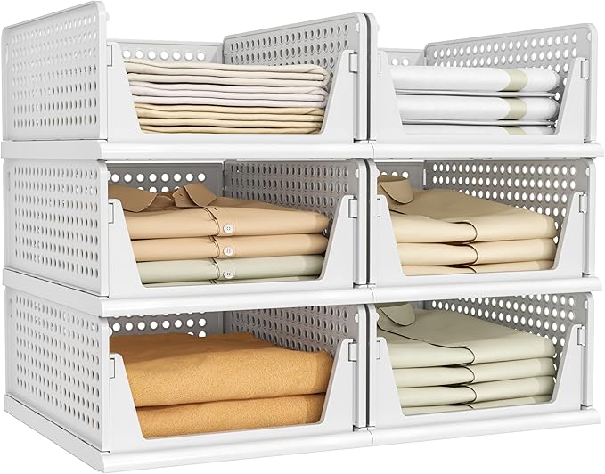 Pinkpum 6 Pack Closet Organizers Storage Bins, Stackable Plastic Drawer Basket by Pinkpum