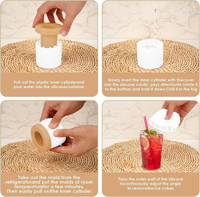 2 Pack Cylinder Silicone Ice Cube Molds, Easy-Release Ice Cube Trays - Image 4