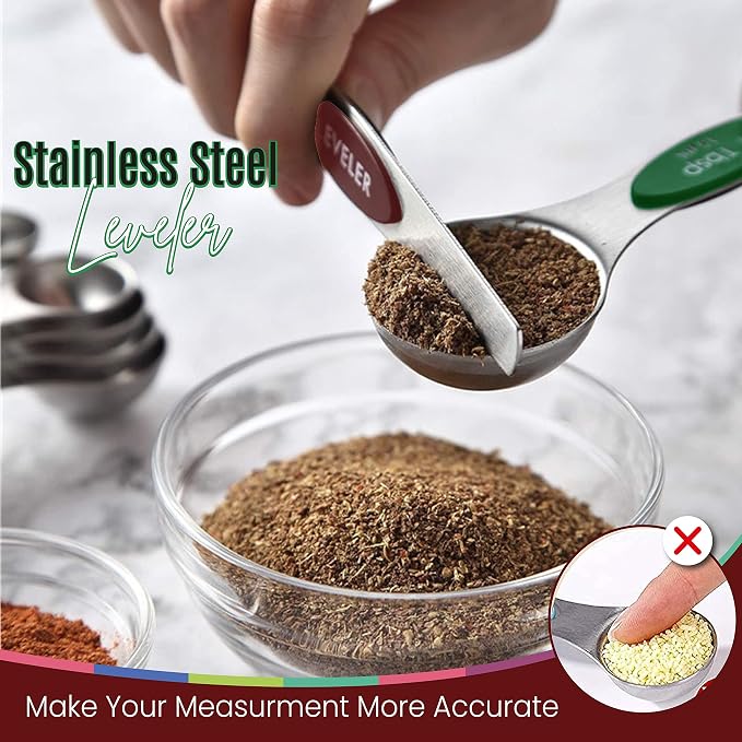 Magnetic Measuring Spoons Set of 9 Stainless Steel Dual-Sided Stackable - Image 3