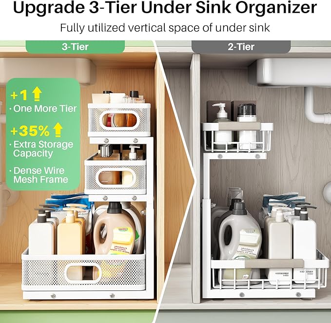 Kitstorack Under Sink Organizer, Slide out Storage Drawer Rack - Image 3
