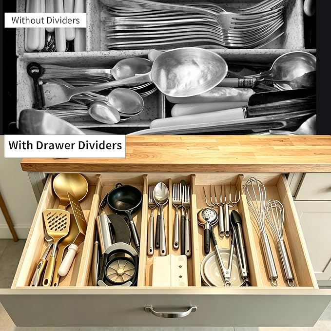 Utoplike 4 pcs Bamboo Kitchen Drawer Dividers Large, Adjustable Drawer - Image 4