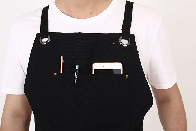 Heavy Duty Canvas Work Apron, Tool Pockets, Back Straps Adjustable（black） - Image 4