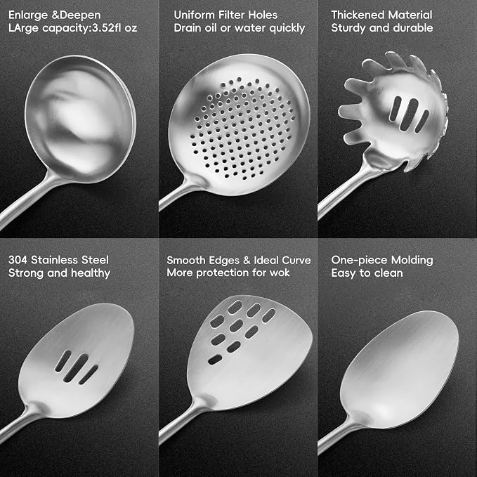 Izurok 18/10 Stainless Steel Kitchen Utensils Set, 6 Piece Cooking Utensils - Image 3