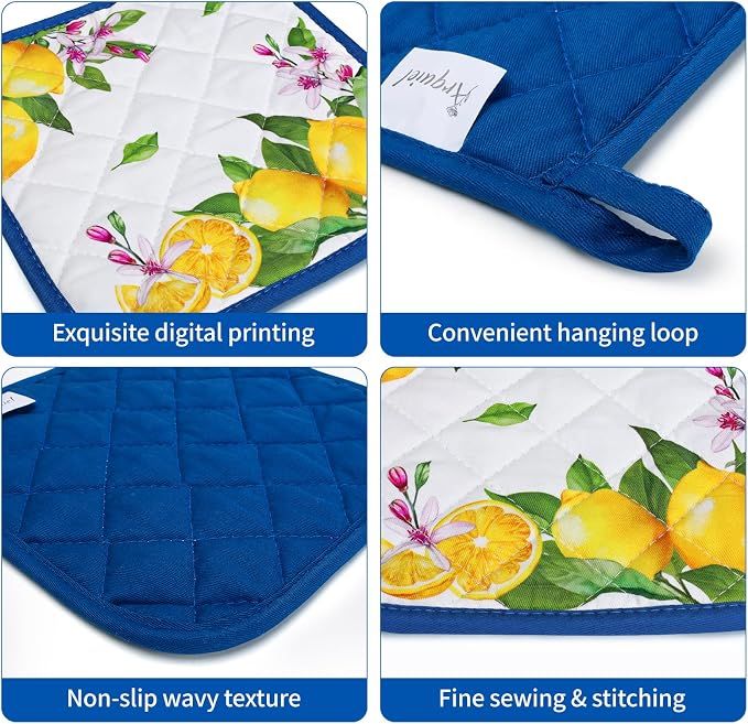 Summer Lemon Oven Mitts and Pot Holders Sets 4Pcs, 100% Cotton Heat Resistant - Image 3