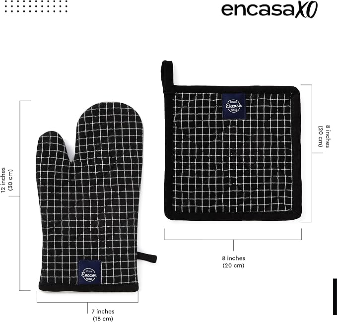 Encasa XO Heat Resistant 100% Cotton Oven Glove & Potholder Set - Image 2