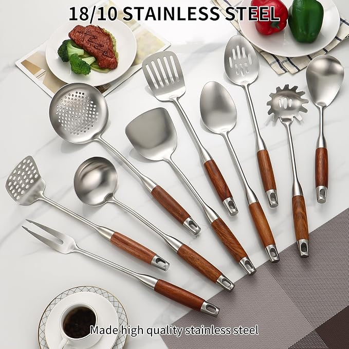Izurok 18/10 Stainless Steel Kitchen Utensils Set, 10 Piece Cooking Utensils - Image 3
