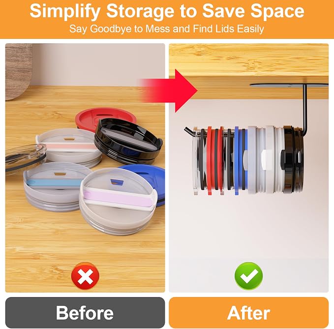 4 Pack Tumbler Lid Organizer, Space Saving Cup Lid Organizer - Image 5